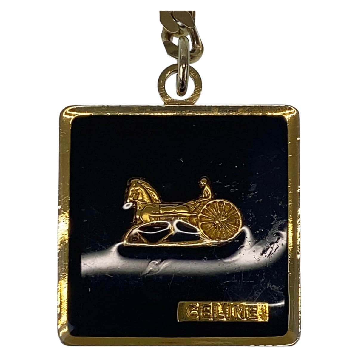 Celine Vintage Horse Carriage Metal Keychain