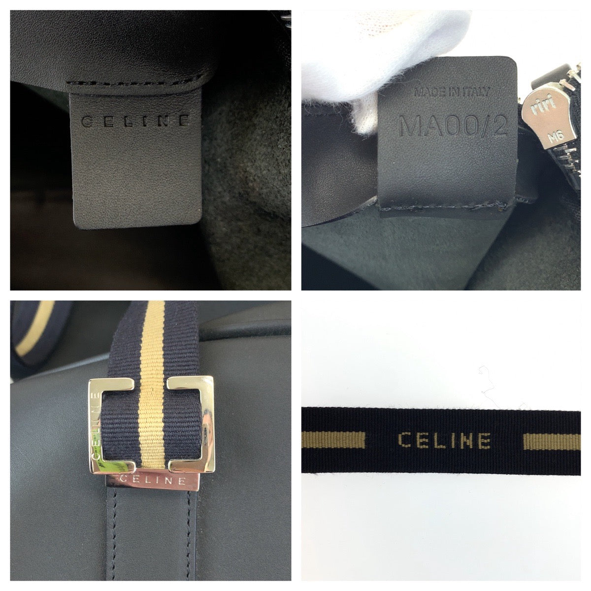 Celine Leather Stripe Boston Bag in Great Condition