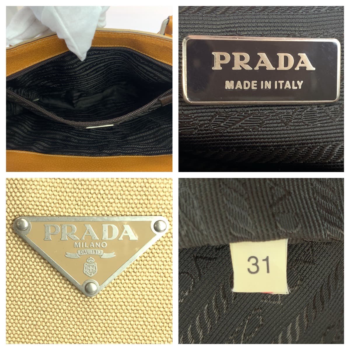 Prada Canvas/Leather Tote Bag with Triangle Logo Plate in Very Good Condition