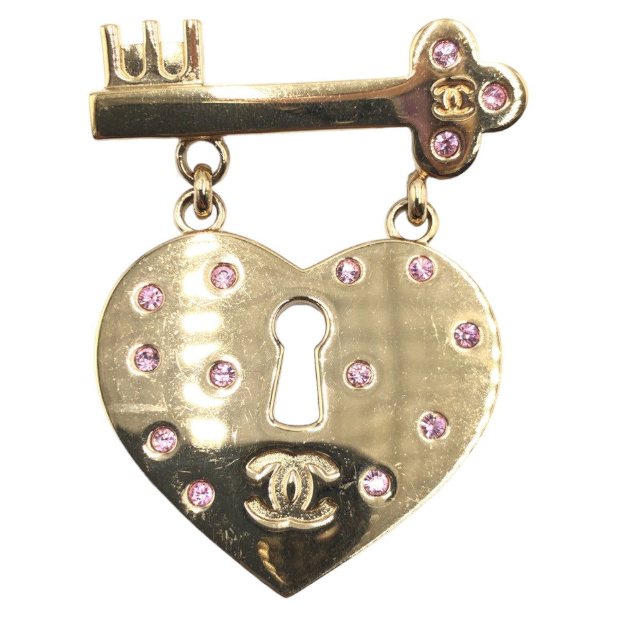 Chanel Heart Motif Rhinestone Brooch