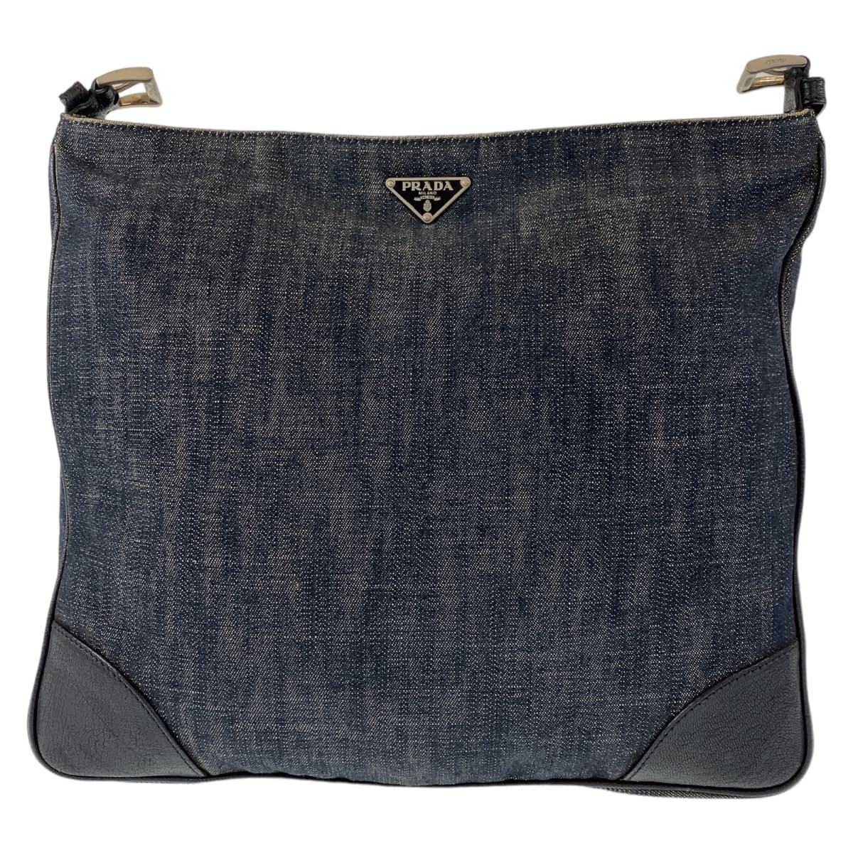 Prada Denim Leather Triangle Logo Shoulder Bag