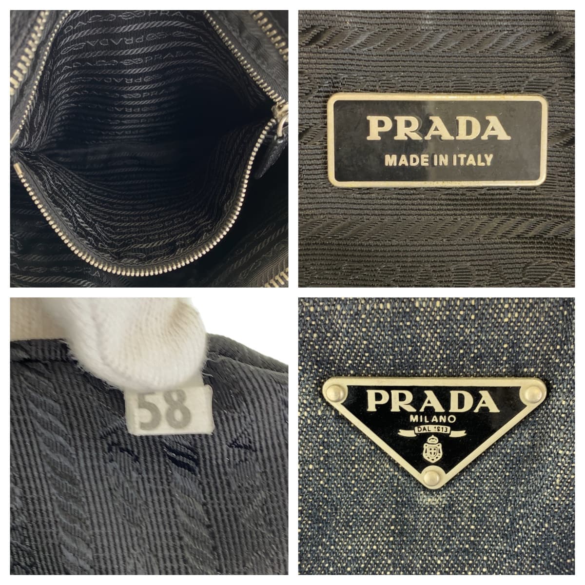 Prada Denim/Leather Triangle Logo Plate Shoulder Bag in Very Good Condition