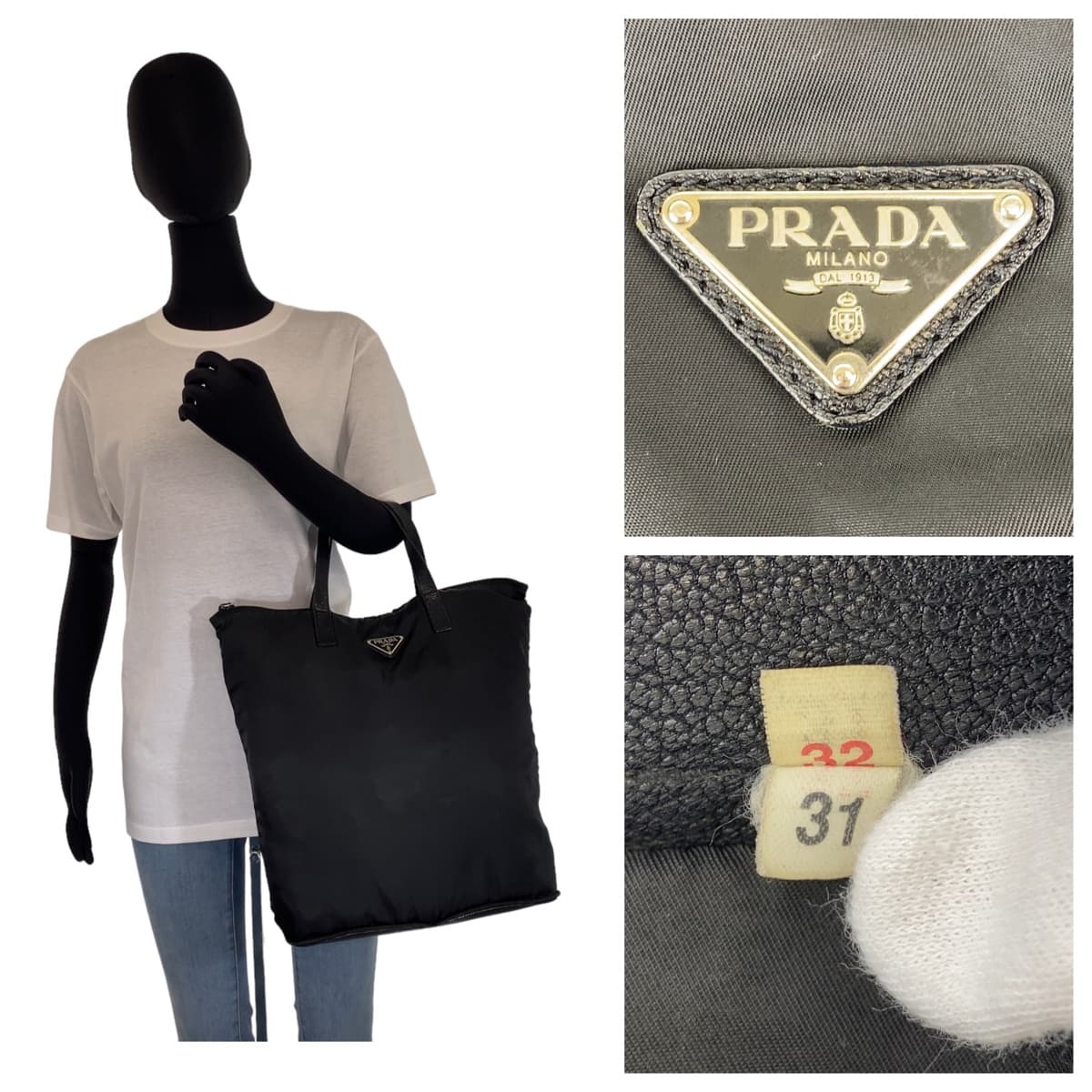 Prada Nylon/Leather Tessuto Triangle Logo Tote Bag