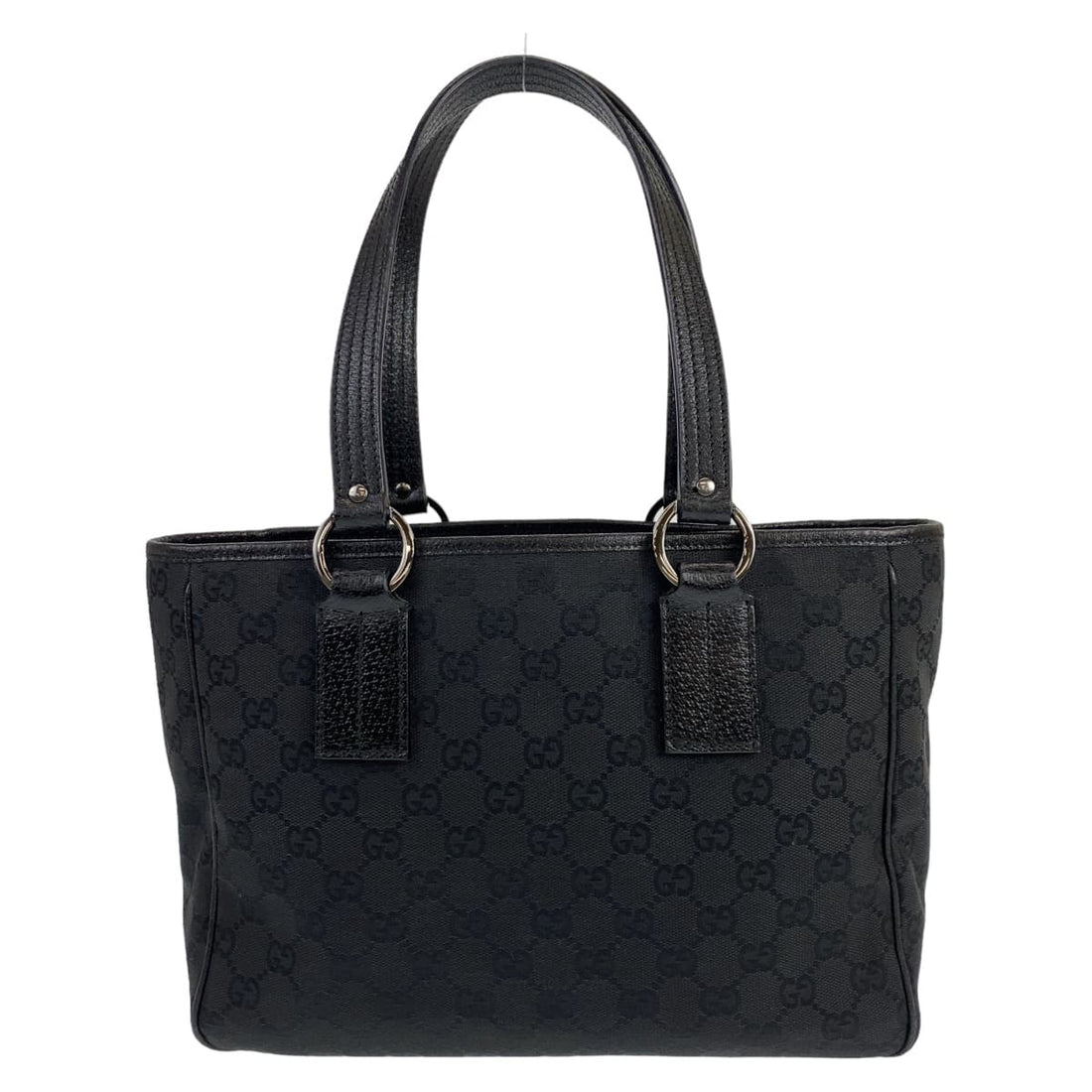 Gucci GG Canvas Leather Tote Handbag Black