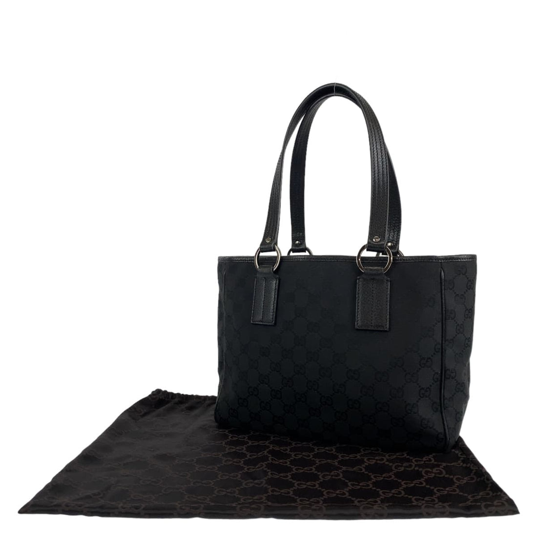 Gucci GG Canvas Leather Tote Handbag Black