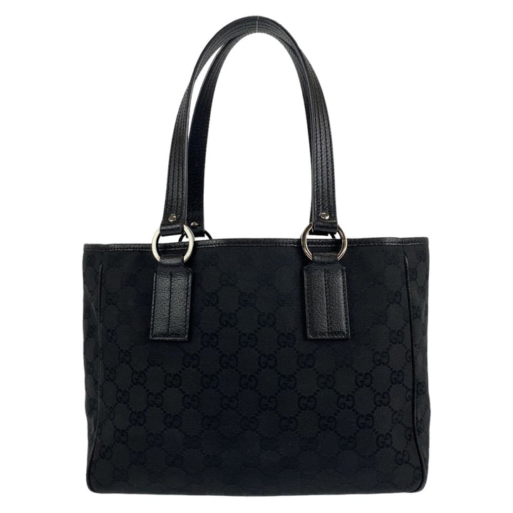 Gucci GG Canvas Leather Tote Handbag Black