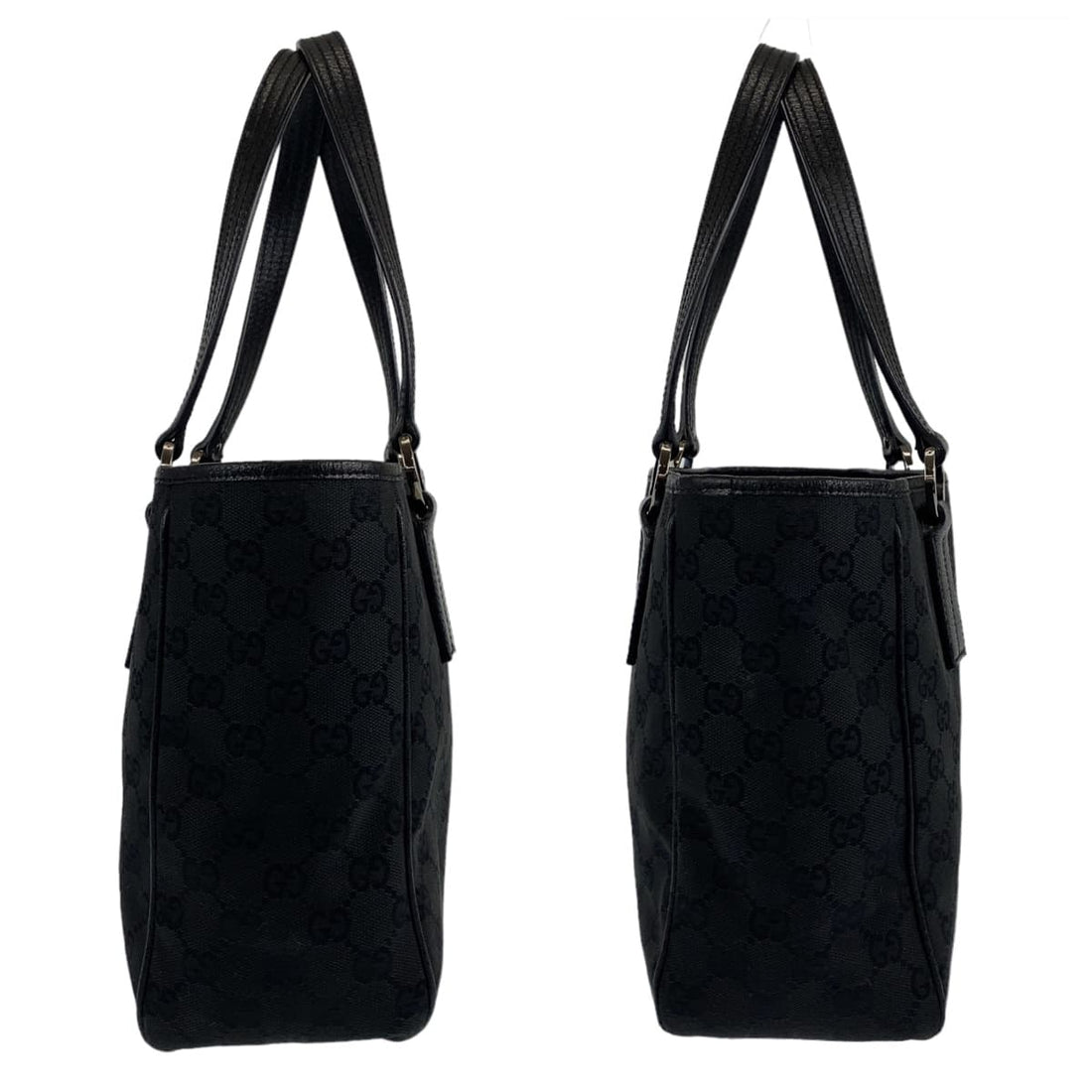 Gucci GG Canvas Leather Tote Handbag Black