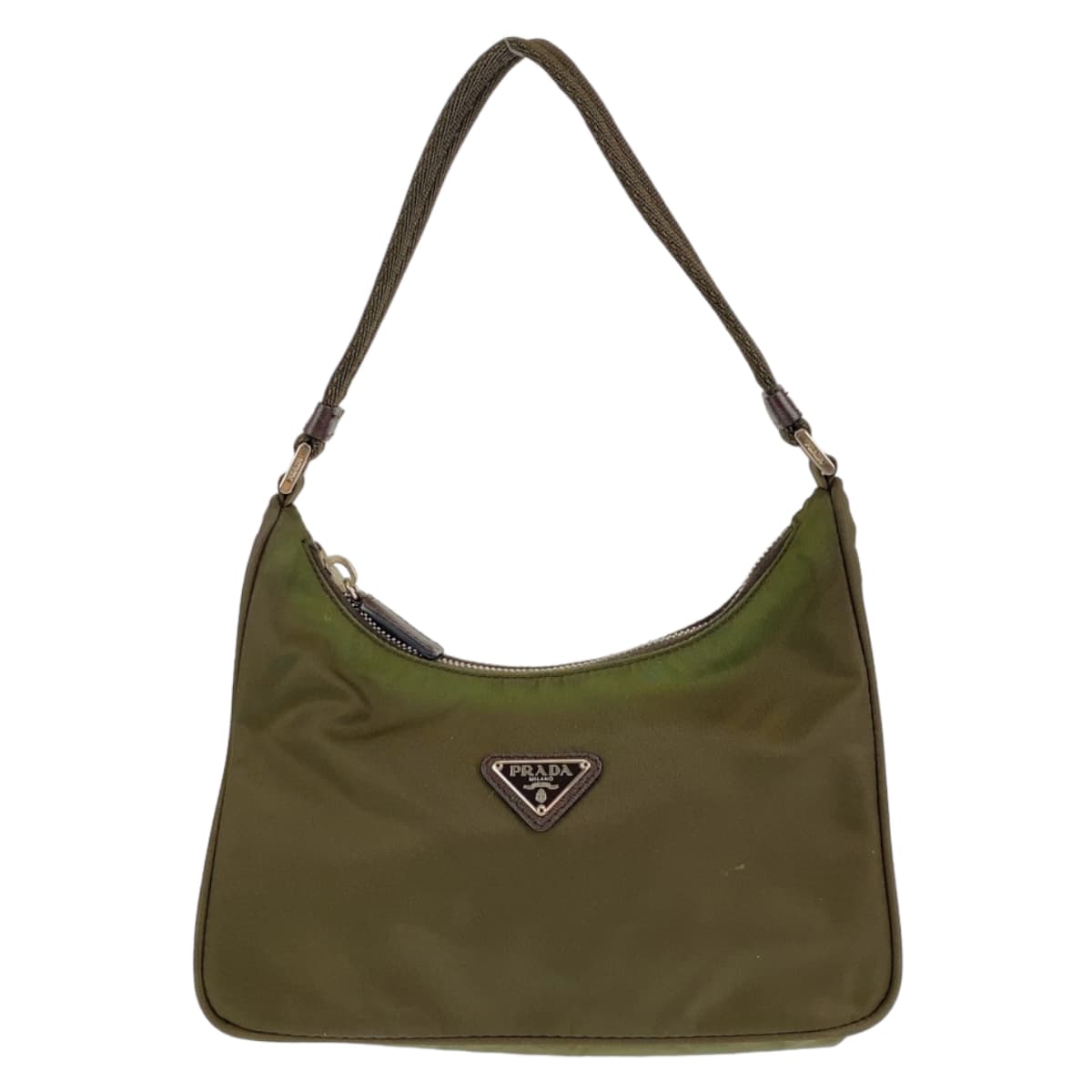 Prada Nylon Mini Handbag Khaki Silver Hardware in Very Good Condition