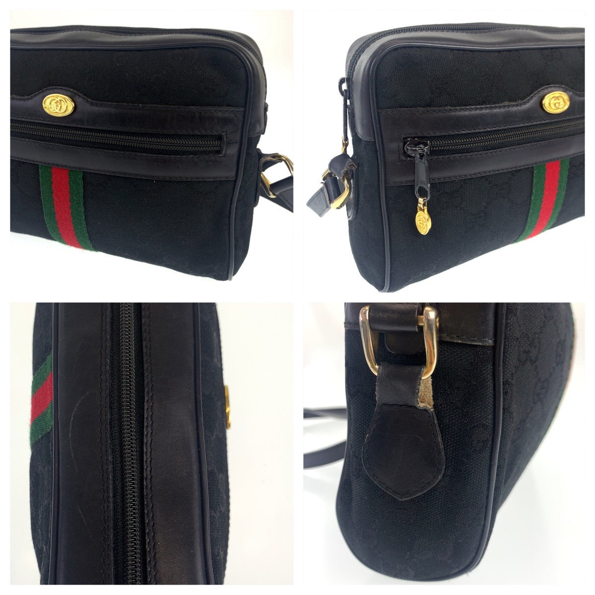 Gucci Vintage GG Canvas Shoulder Bag Black