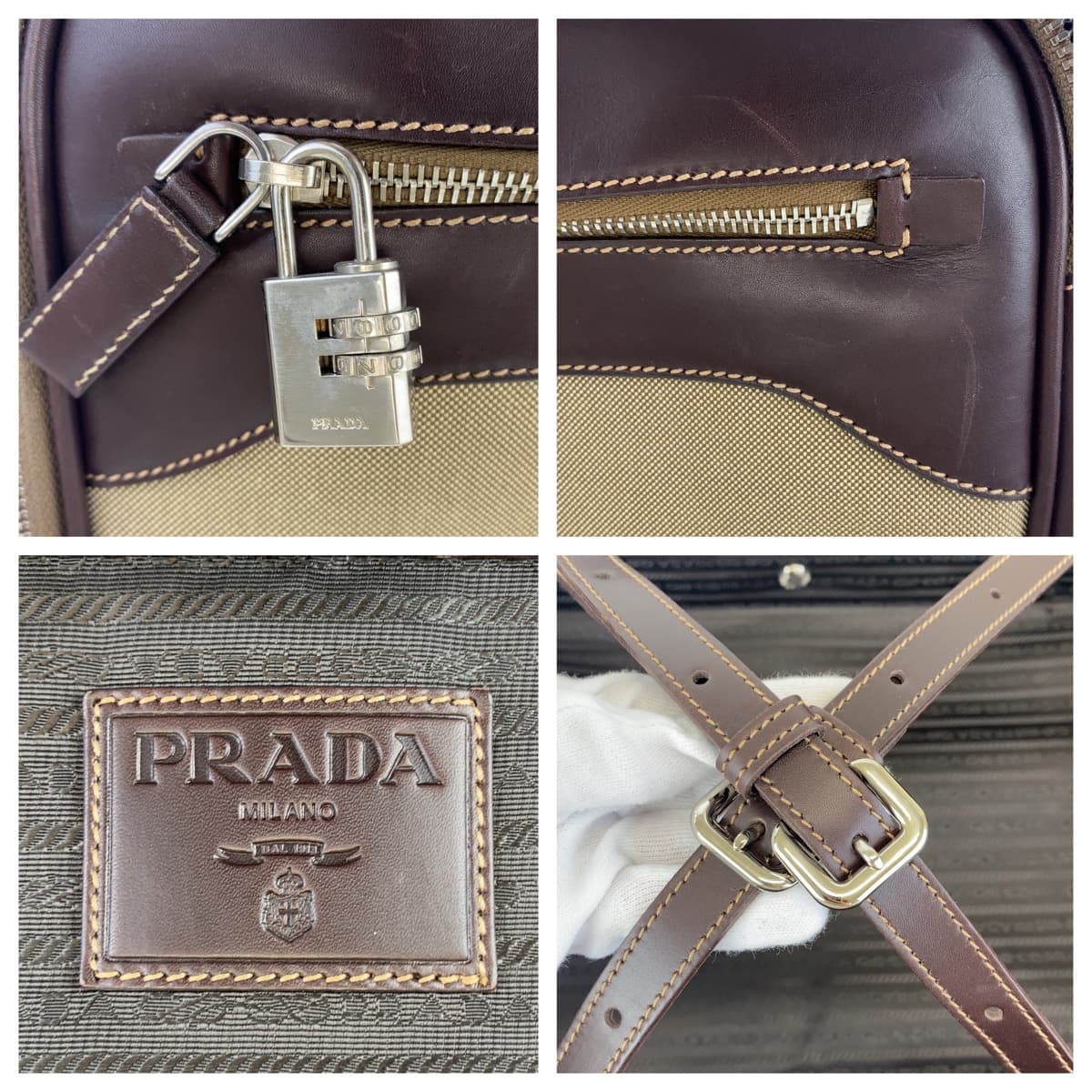 Prada Canvas/Leather Jacquard Suitcase Carry Bag in Very Good Condition