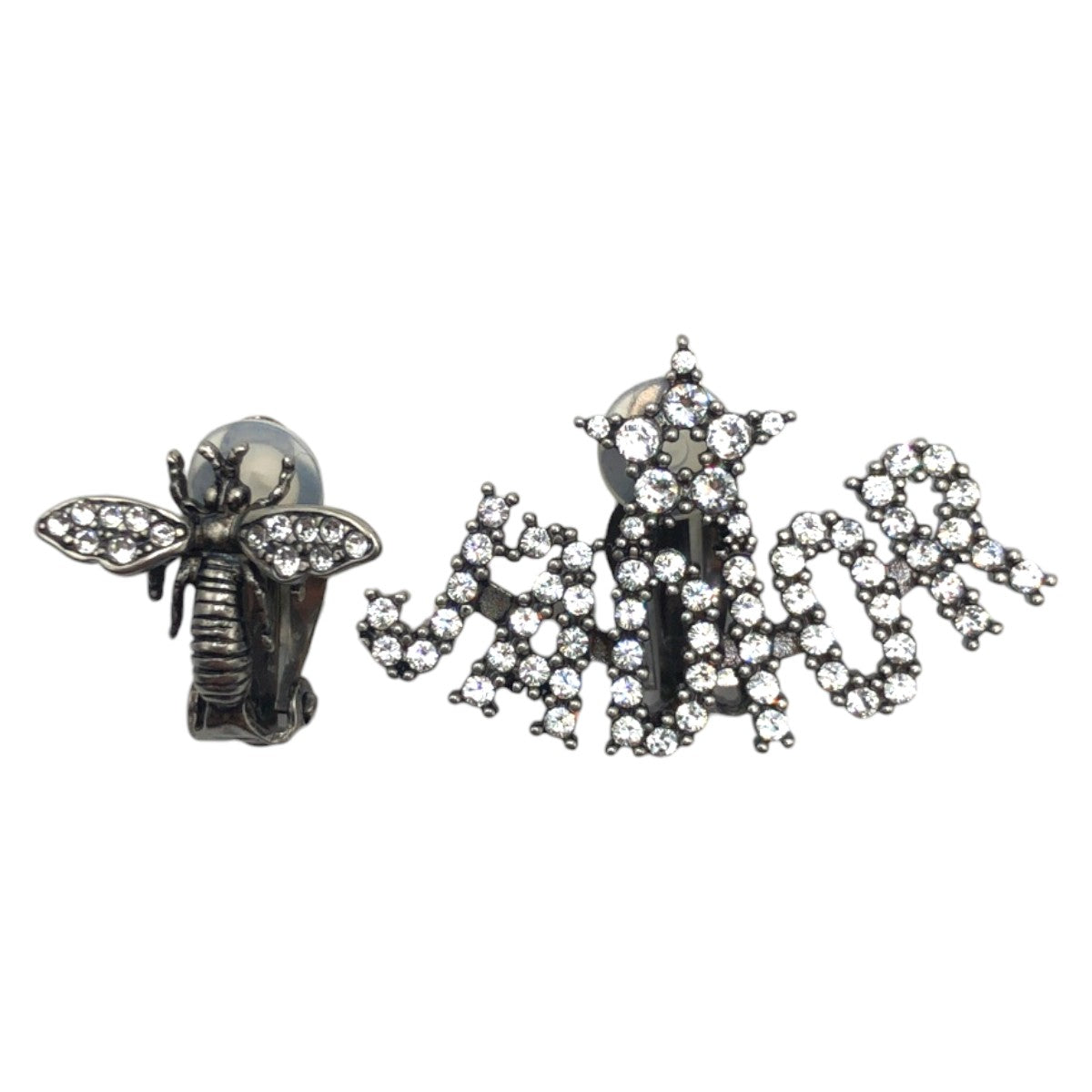 Dior J'A DIOR Bee Rhinestone Silver Metal Earrings in Excellent Condition