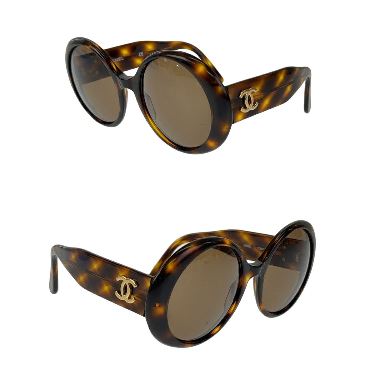 Chanel Marble Round Sunglasses Brown Gold