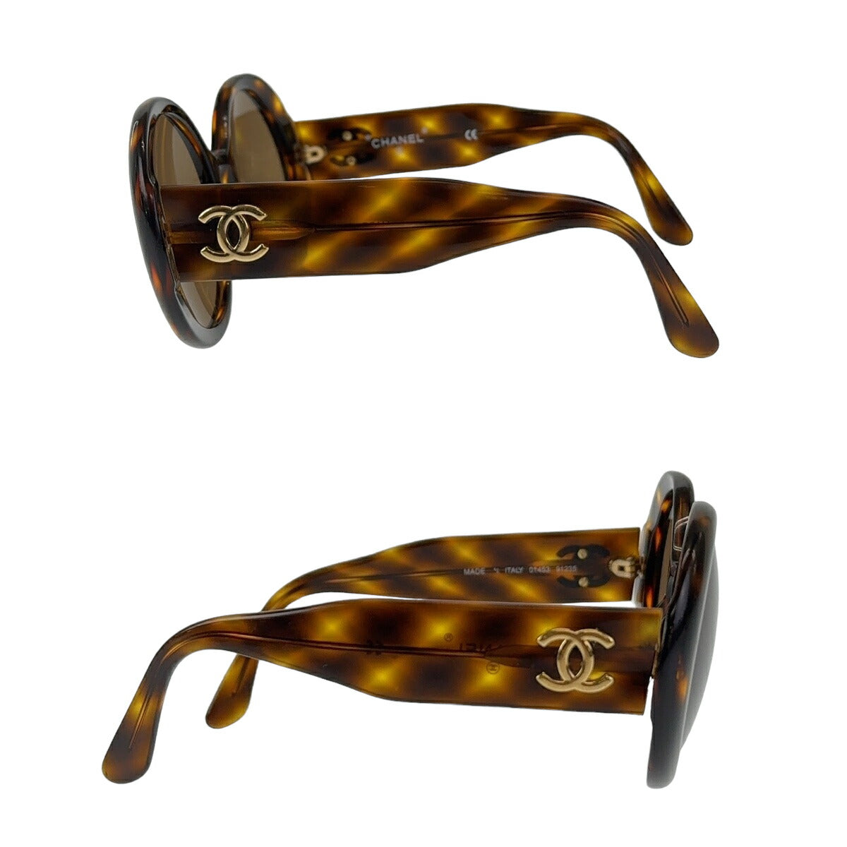 Chanel Marble Round Sunglasses Brown Gold