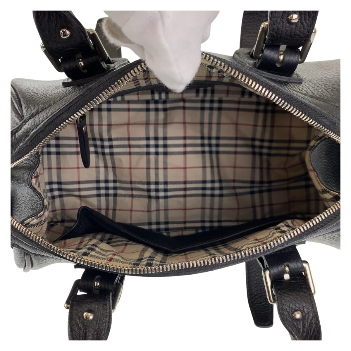 Burberry Nova Check Leather Boston Bag