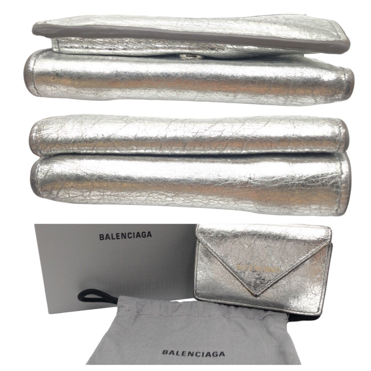 Balenciaga Silver Leather Tri-Fold Wallet