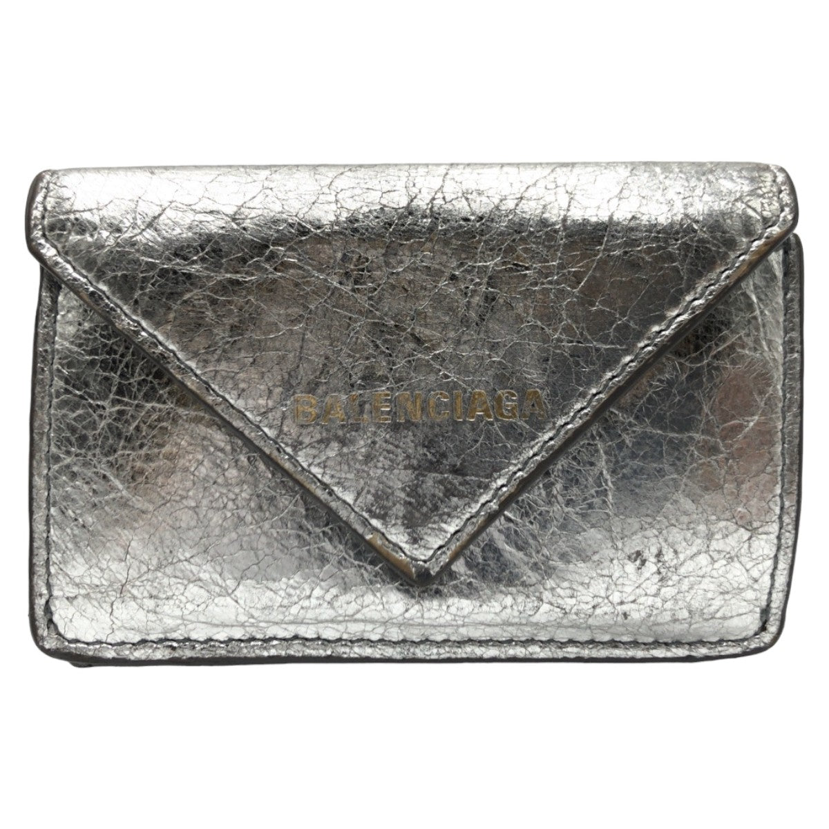 Balenciaga Leather Paper Silver Tri-fold Wallet in Very Good Condition