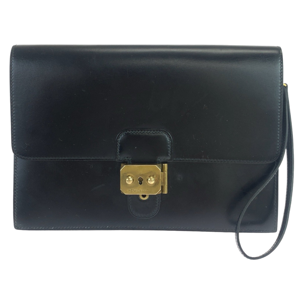 Hermes Vintage Black Box Calf Clutch Bag