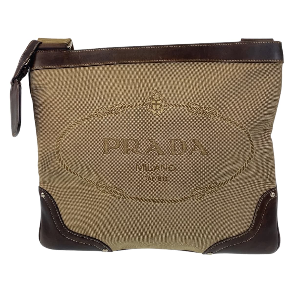 Prada Canvas Logo Jacquard Shoulder Bag