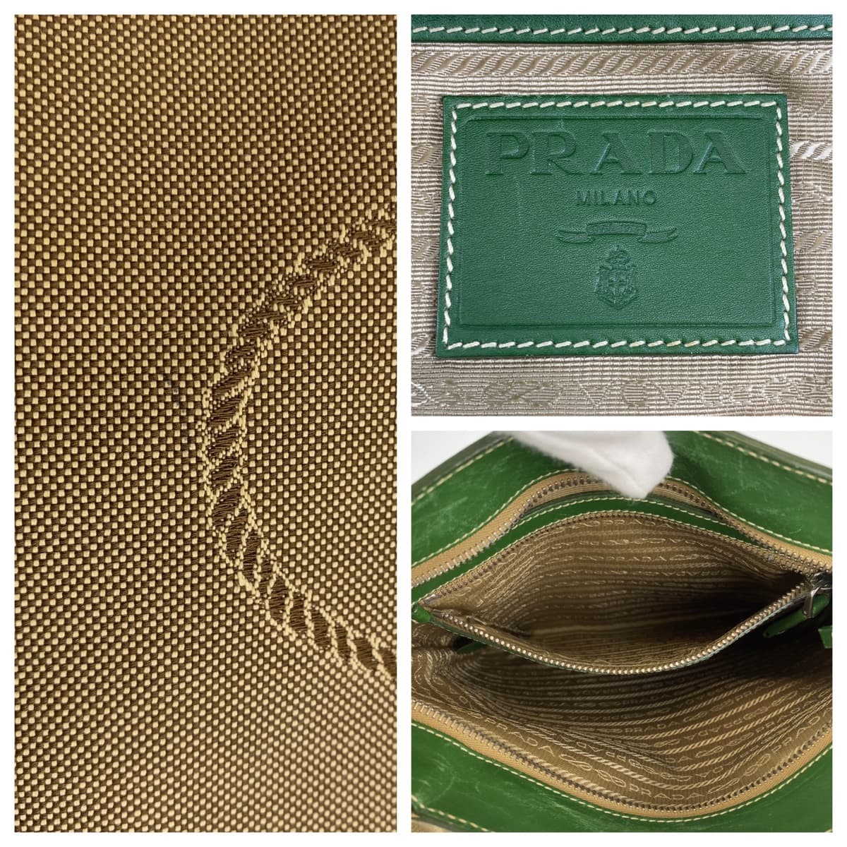 Prada Canvas Leather Logo Jacquard Shoulder Bag