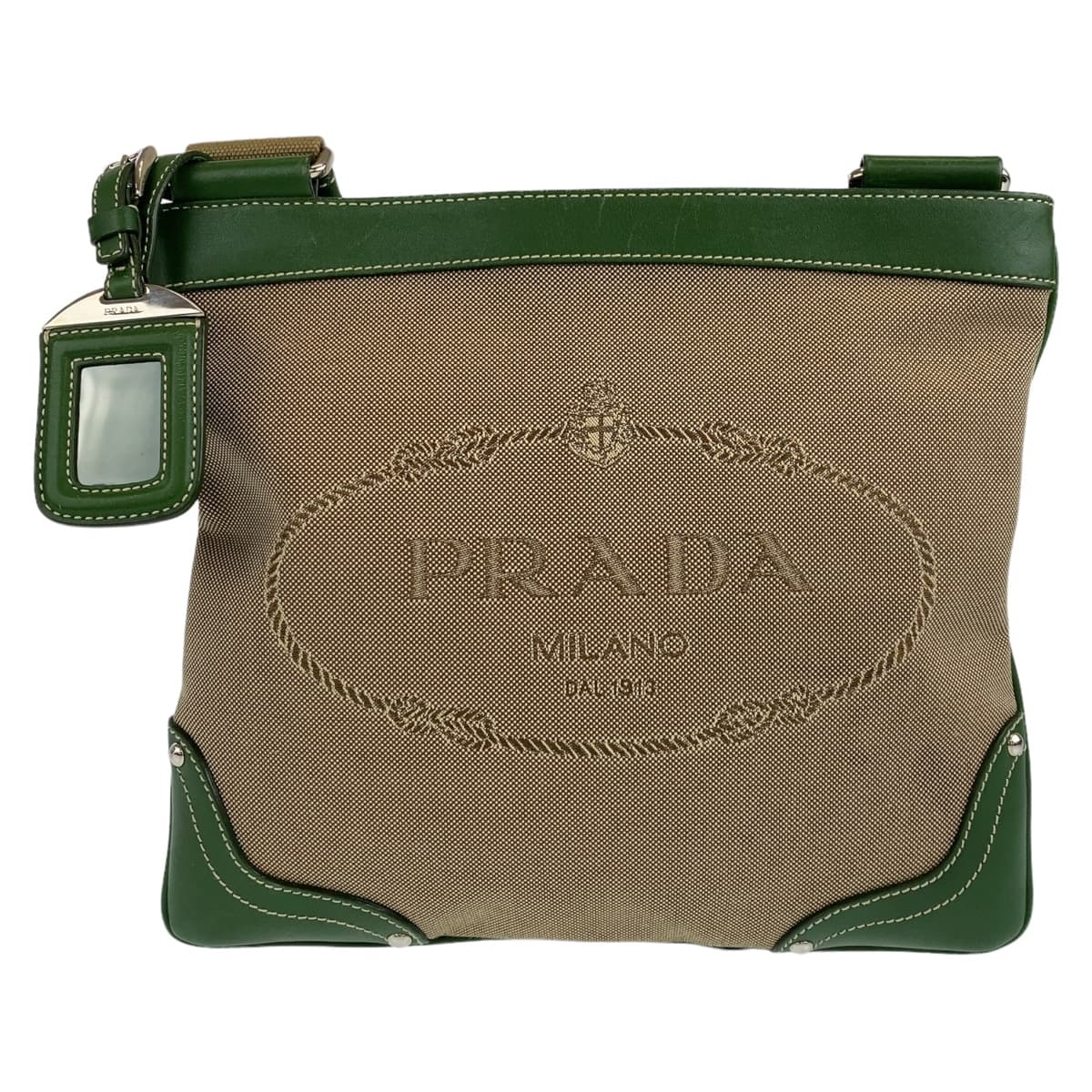 Prada Canvas Leather Logo Jacquard Shoulder Bag