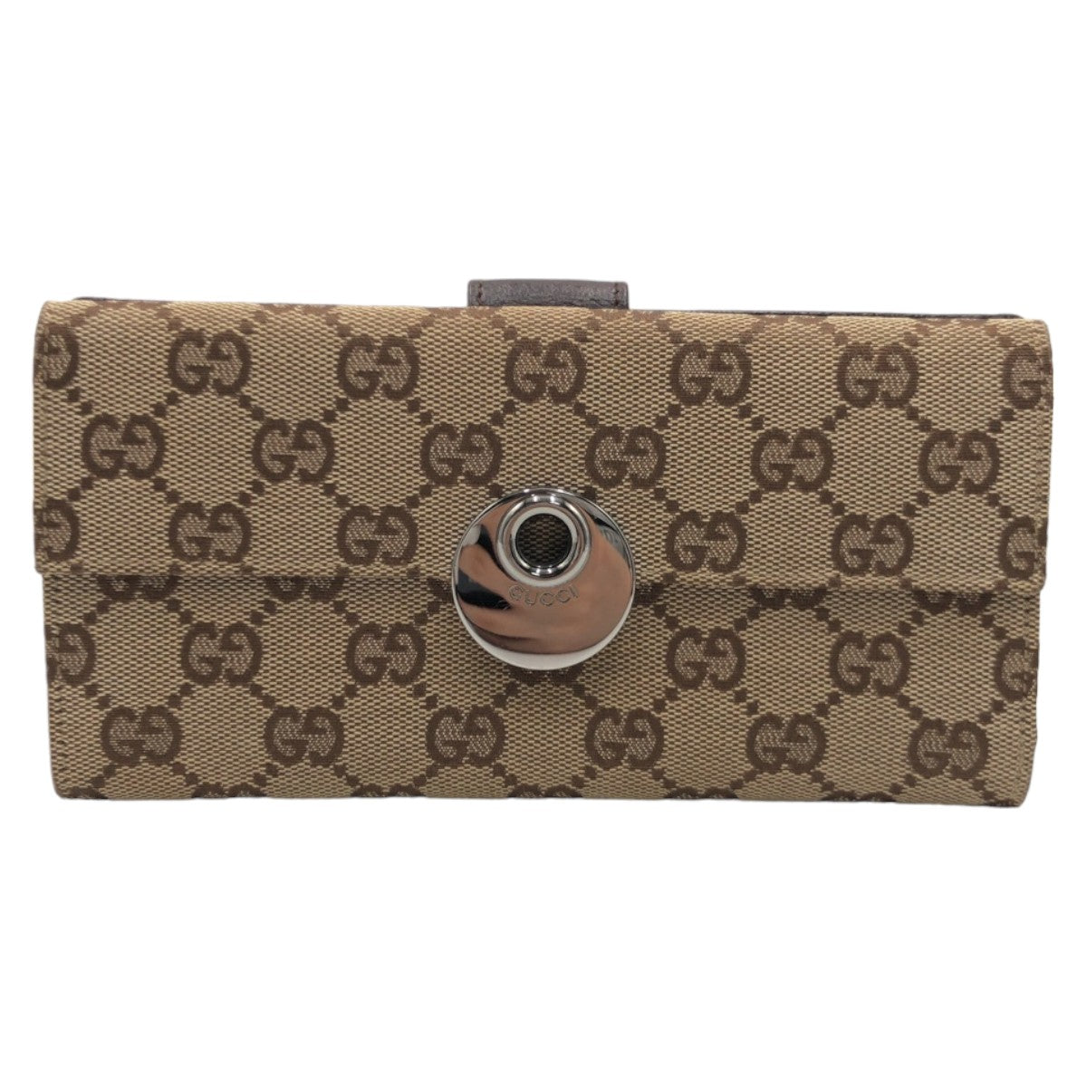 Gucci GG Canvas Brown Beige Silver Long Wallet