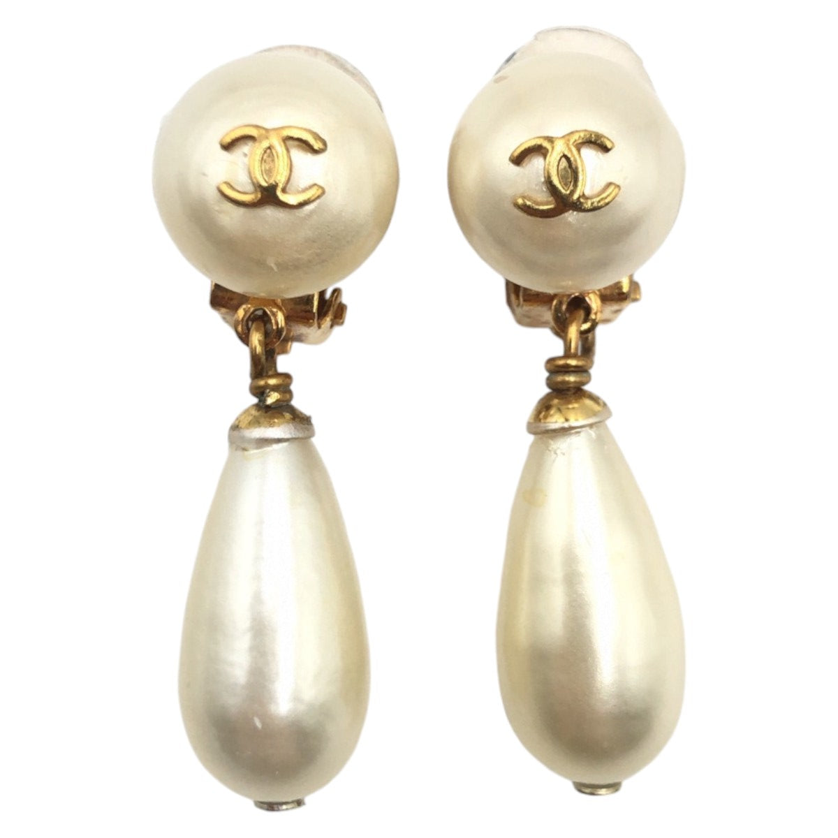 Chanel Vintage Coco Mark Fake Pearl Metal Earrings 406215 in Very Good Condition