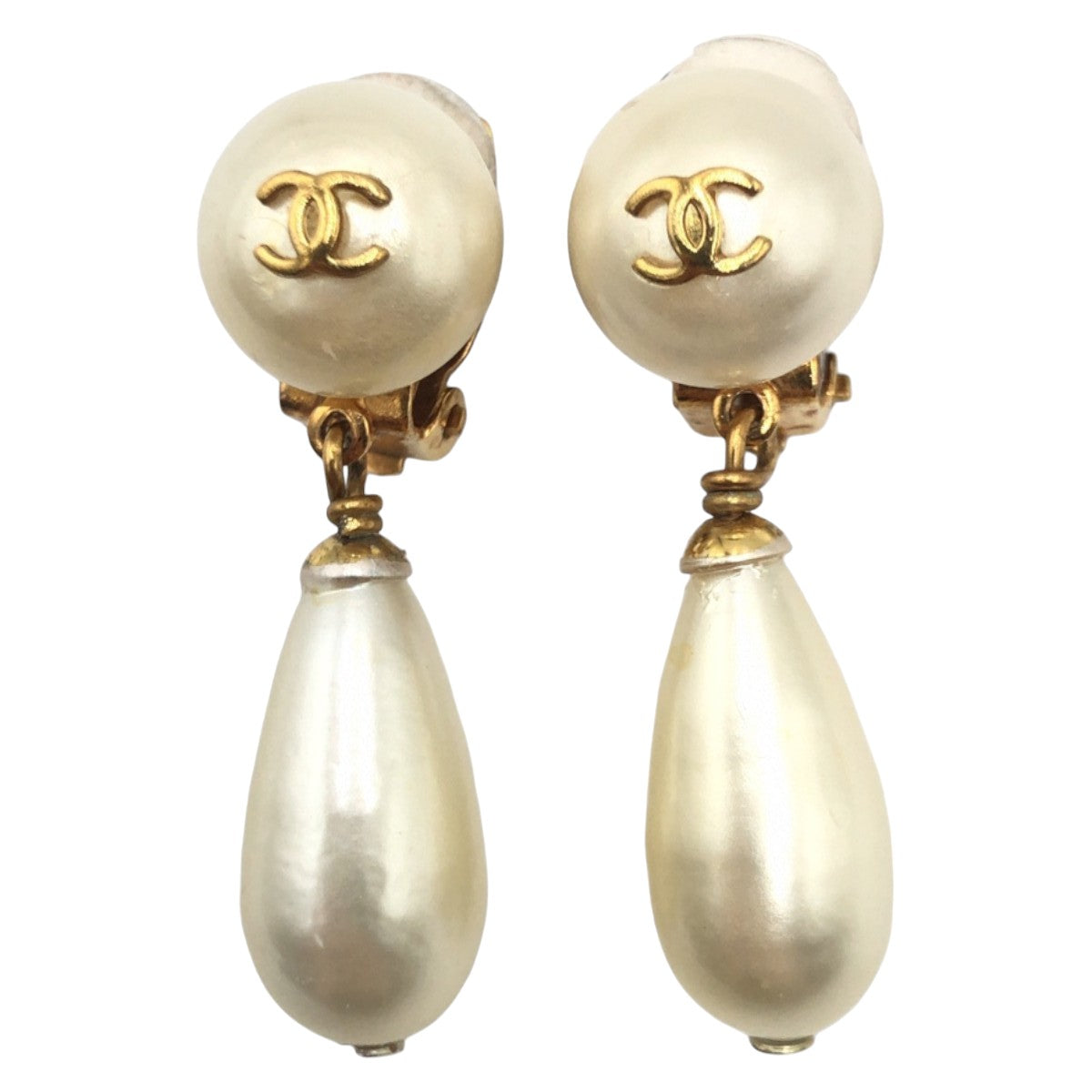 Chanel Vintage Coco Mark Fake Pearl Metal Earrings 406215 in Very Good Condition