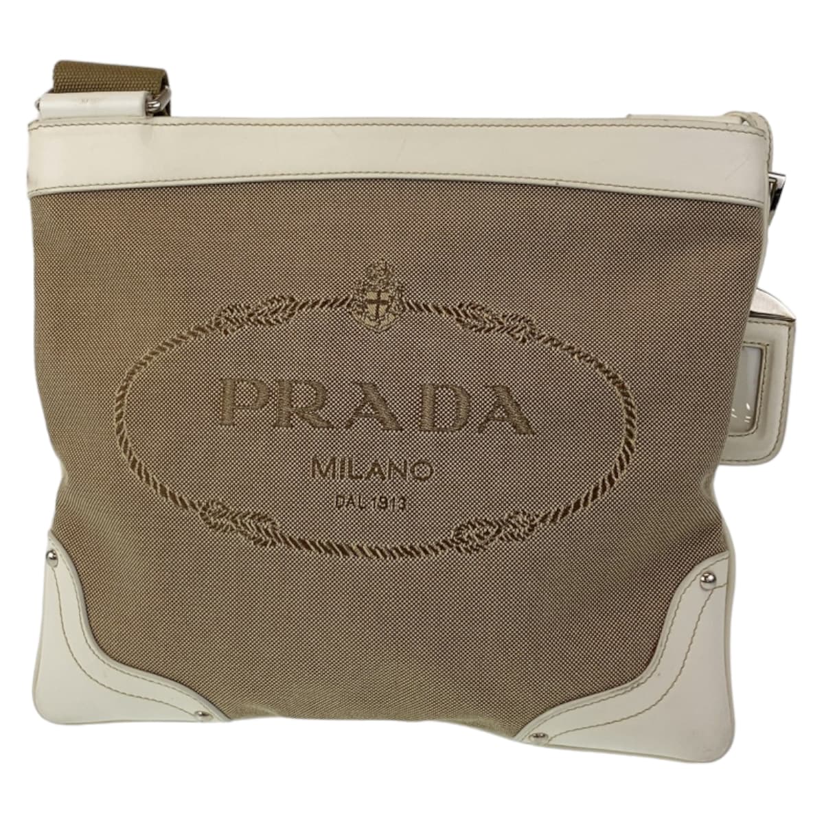 Prada Canvas/Leather Jacquard Shoulder Bag 406222 in Very Good Condition