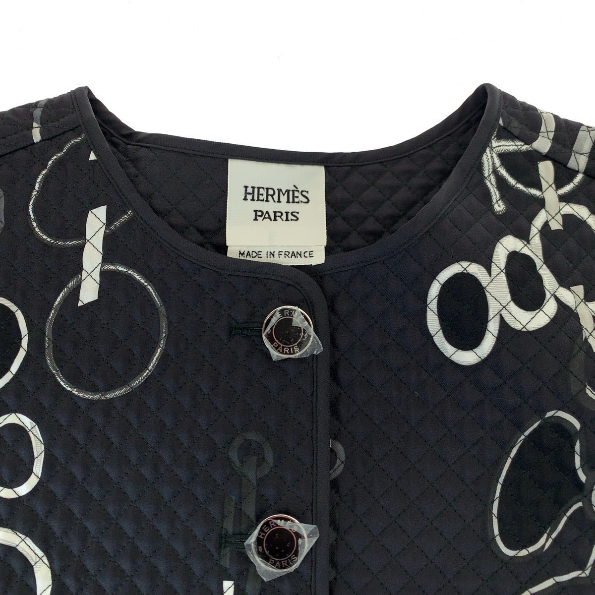 Hermes Silk Quilted Jacket Black White