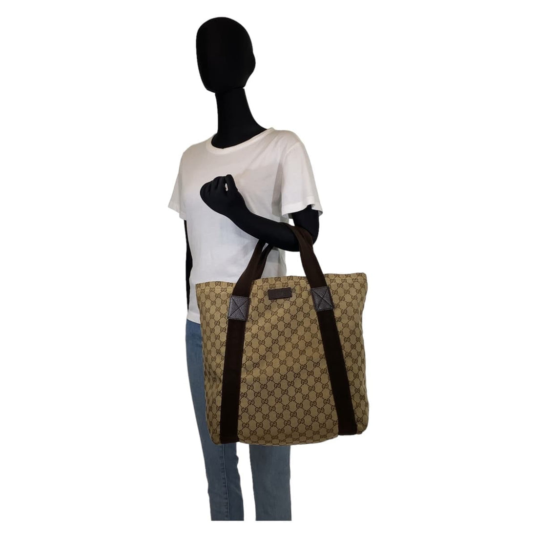 Gucci GG Canvas Brown Beige Tote Bag