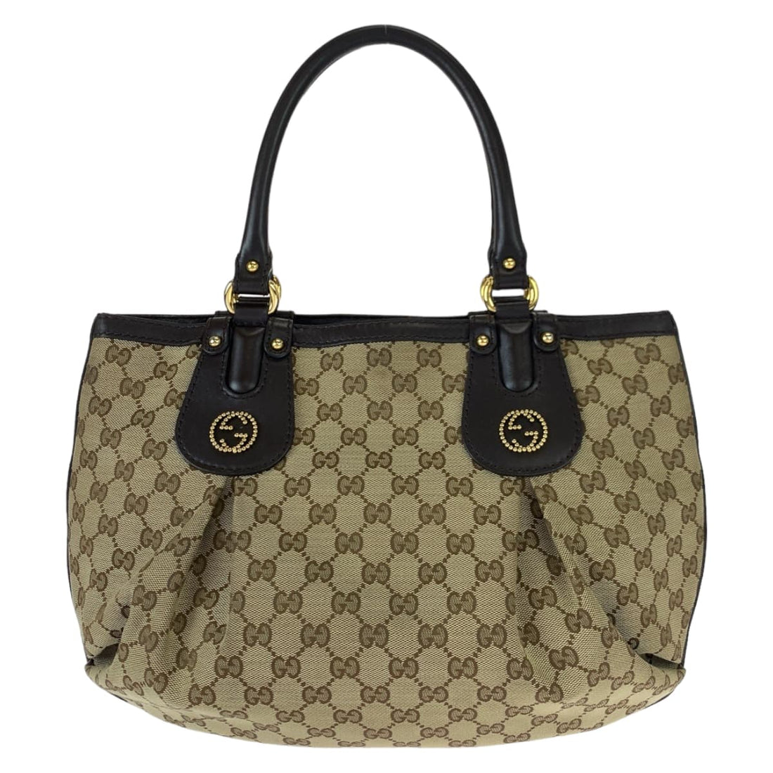 Gucci Beige Brown GG Canvas Leather Tote Bag