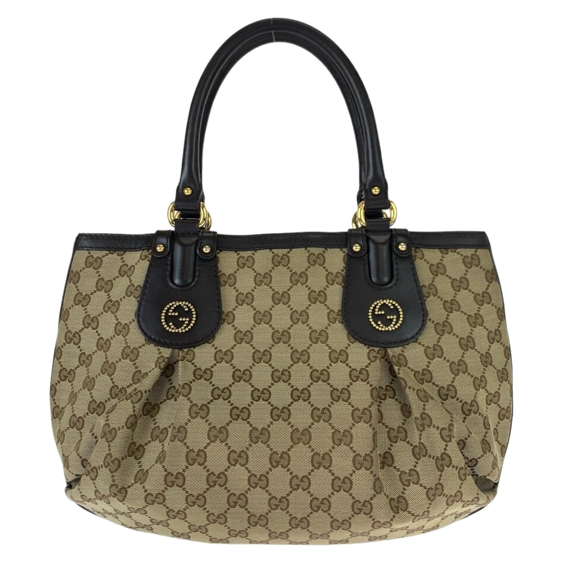 Gucci Beige Brown GG Canvas Leather Tote Bag