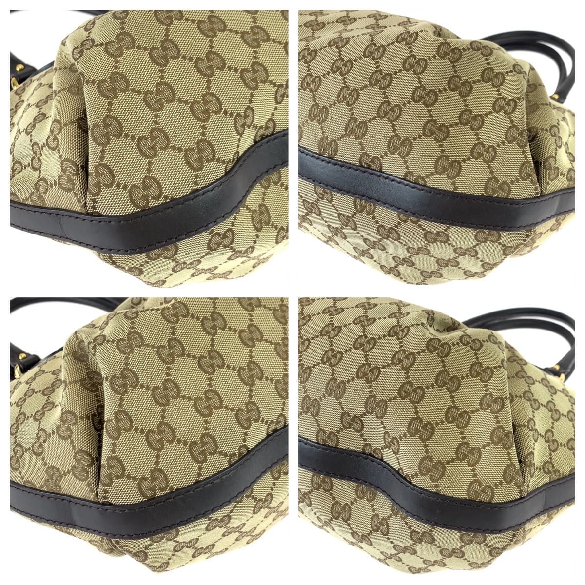 Gucci Beige Brown GG Canvas Leather Tote Bag