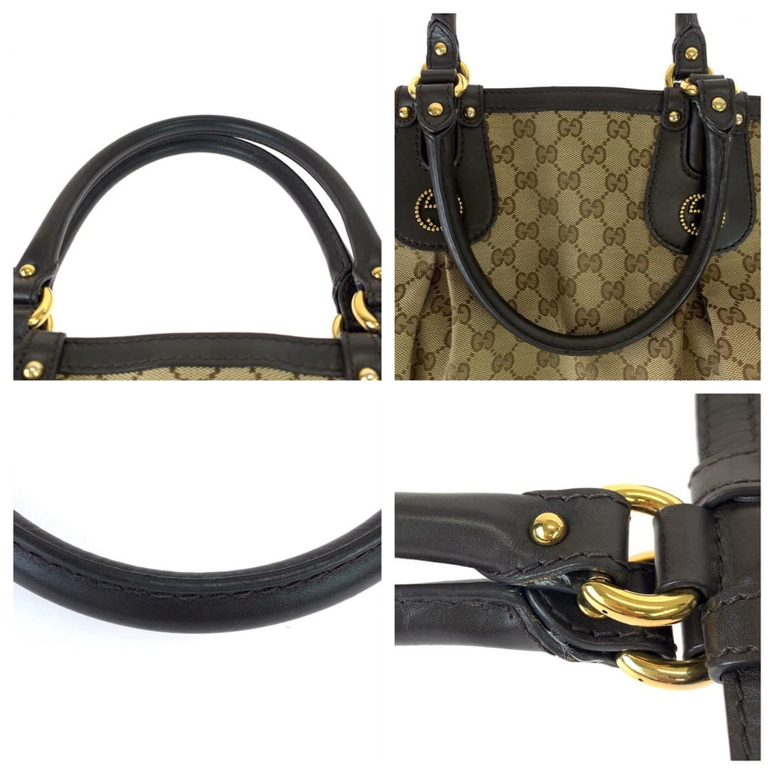 Gucci Beige Brown GG Canvas Leather Tote Bag