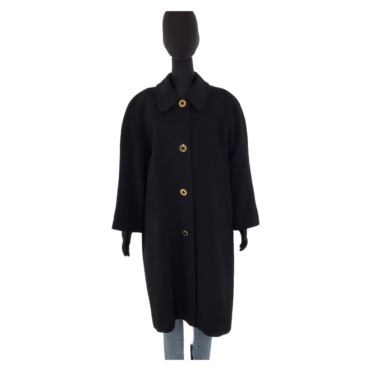 LEONARD Black Cashmere Long Coat Floral