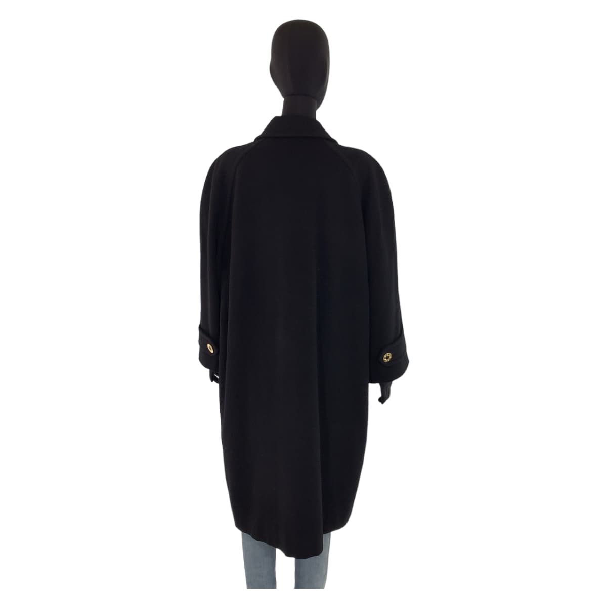 LEONARD Black Cashmere Long Coat Floral