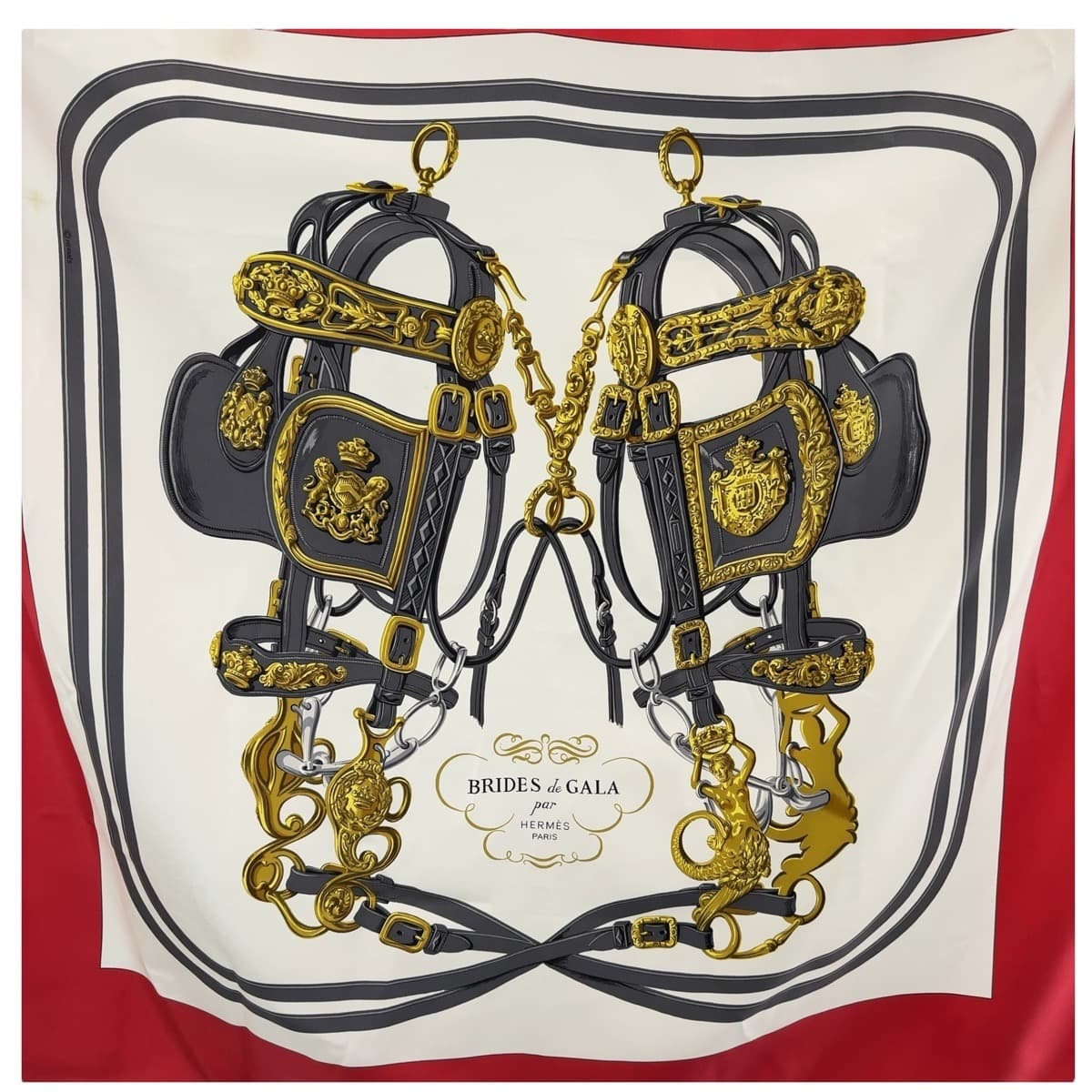 Hermes Silk Scarf Carré 90 Red Multicolor in Very Good Condition