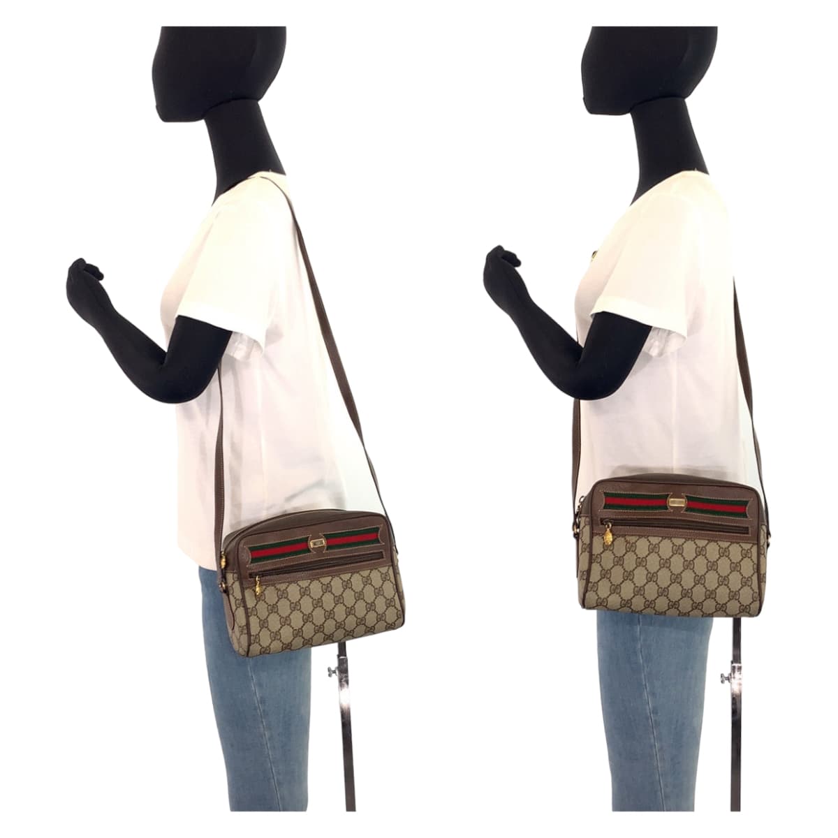 Gucci Vintage GG Canvas Leather Shoulder Bag