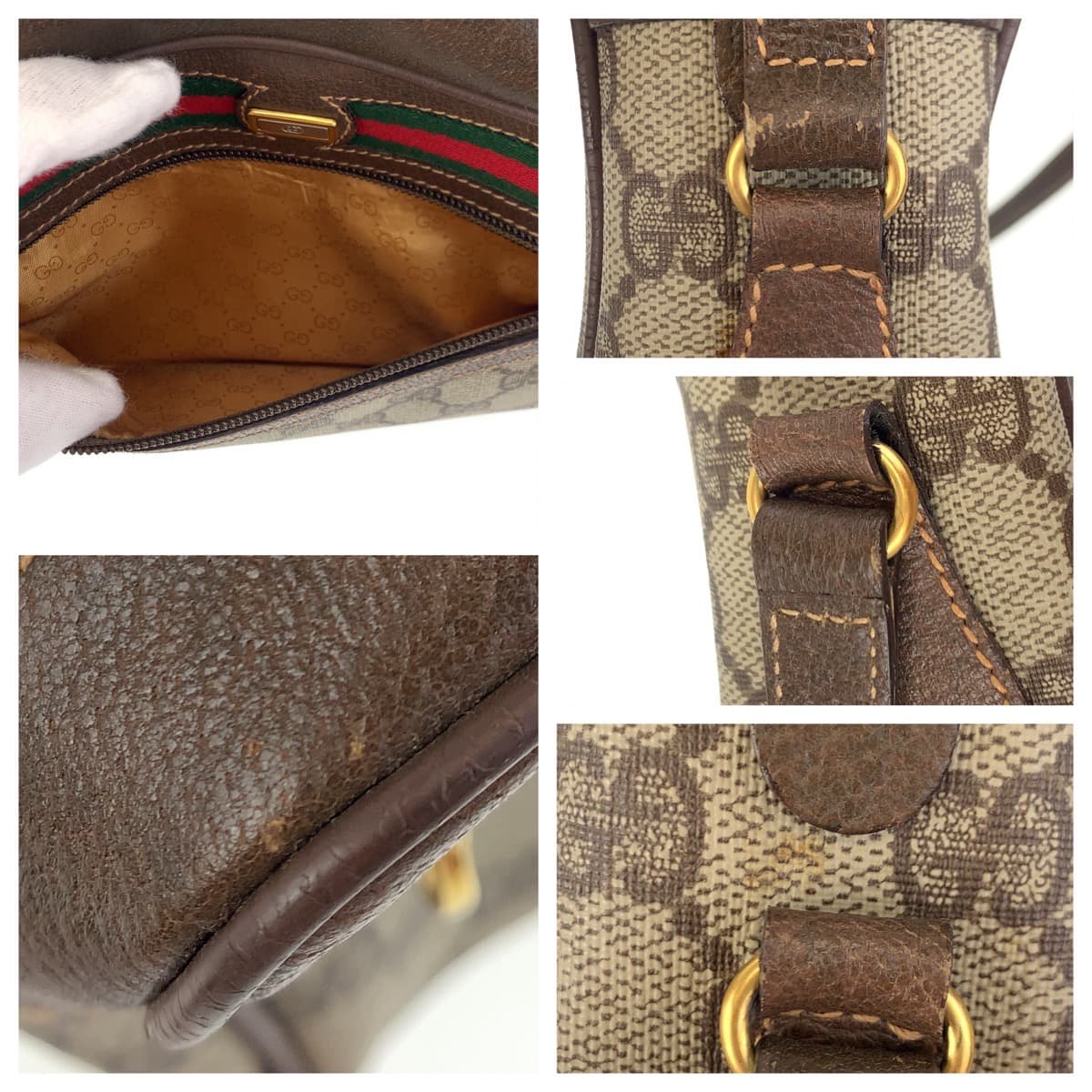 Gucci Vintage GG Canvas Leather Shoulder Bag