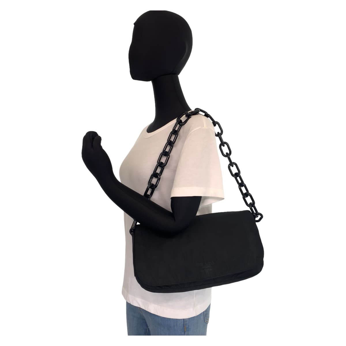 Prada Nylon Plastic Tessuto Chain Shoulder Bag