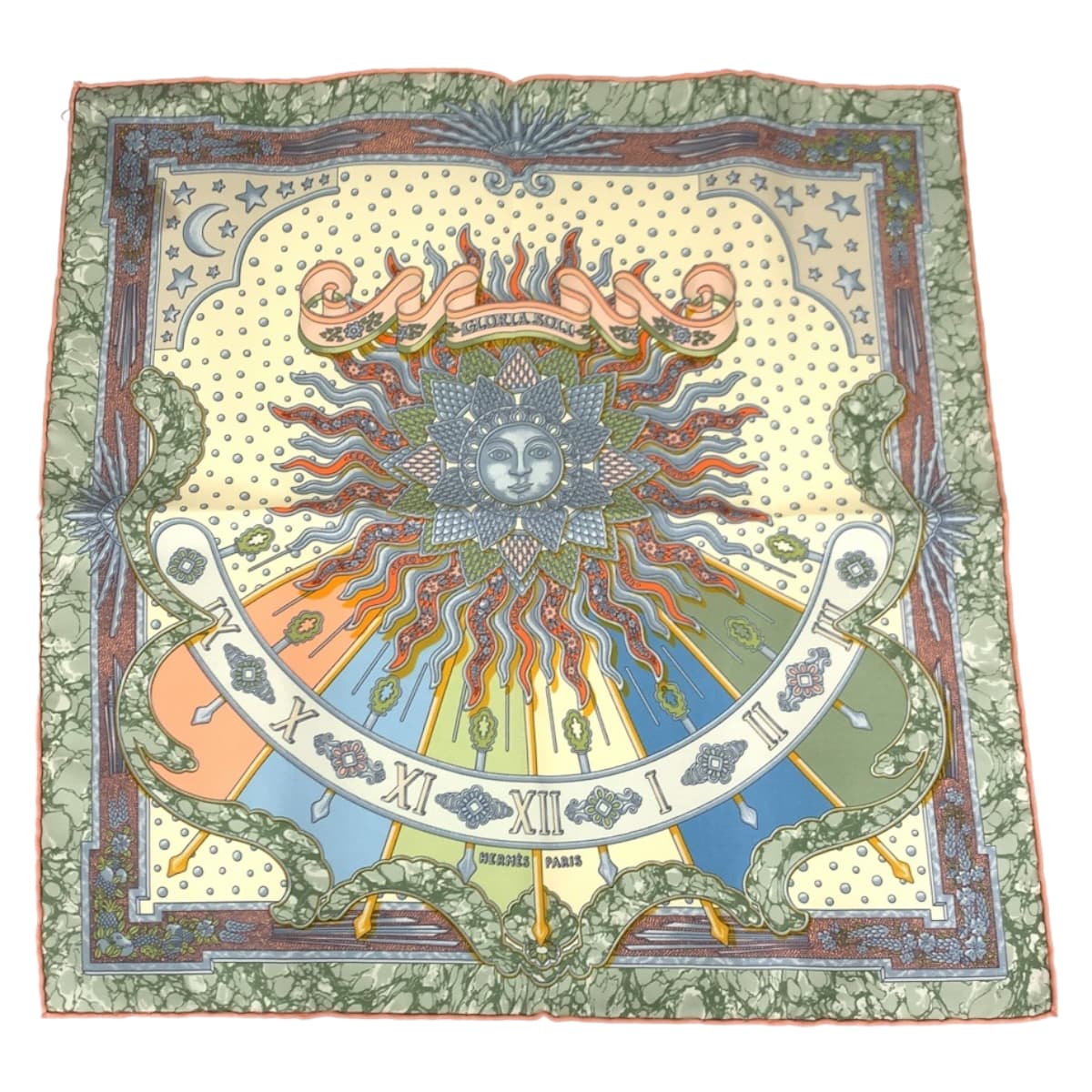 Hermes Silk Scarf GLORIA SOLI Green Multicolor