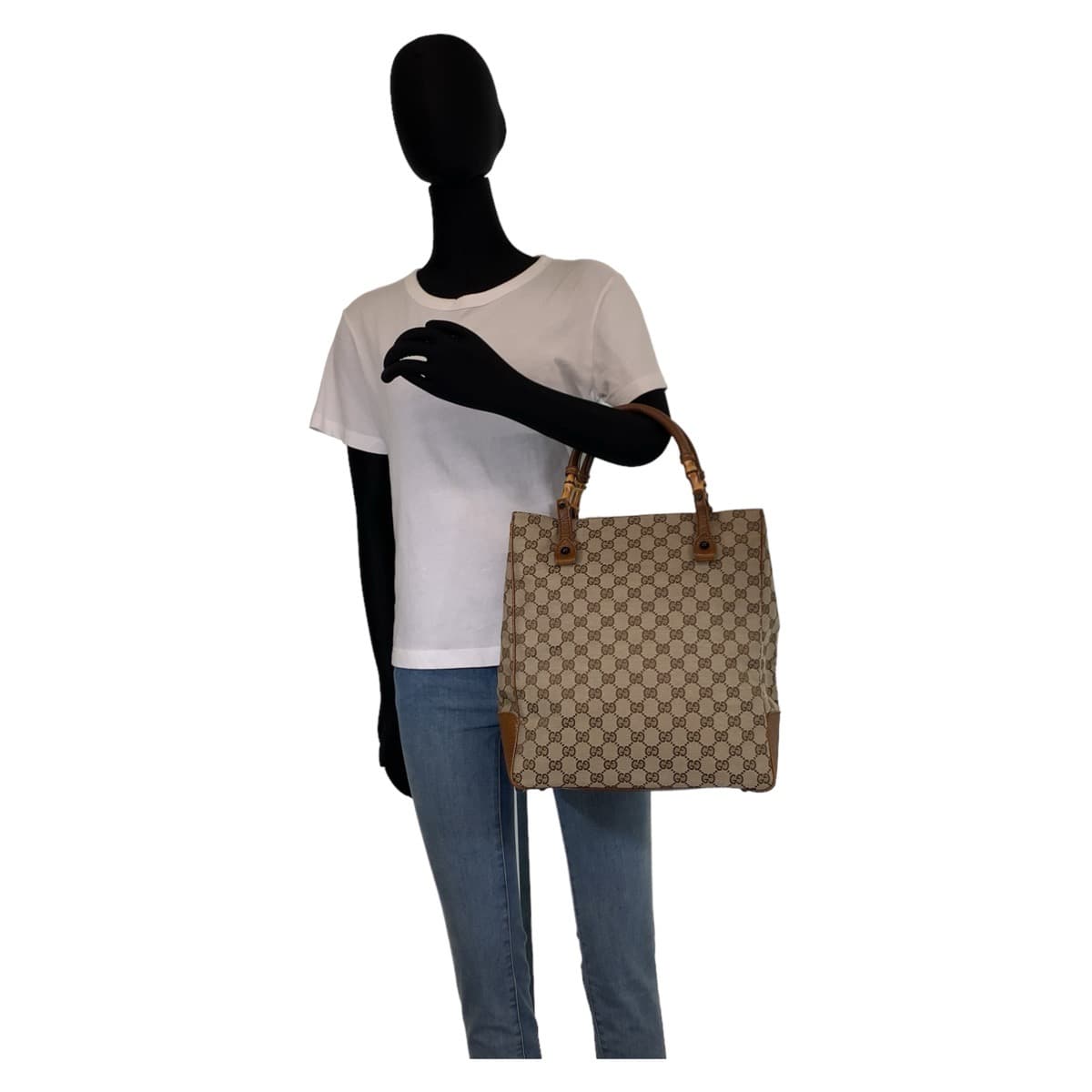 Gucci Bamboo GG Canvas Tote Bag 112530 in Very Good Condition