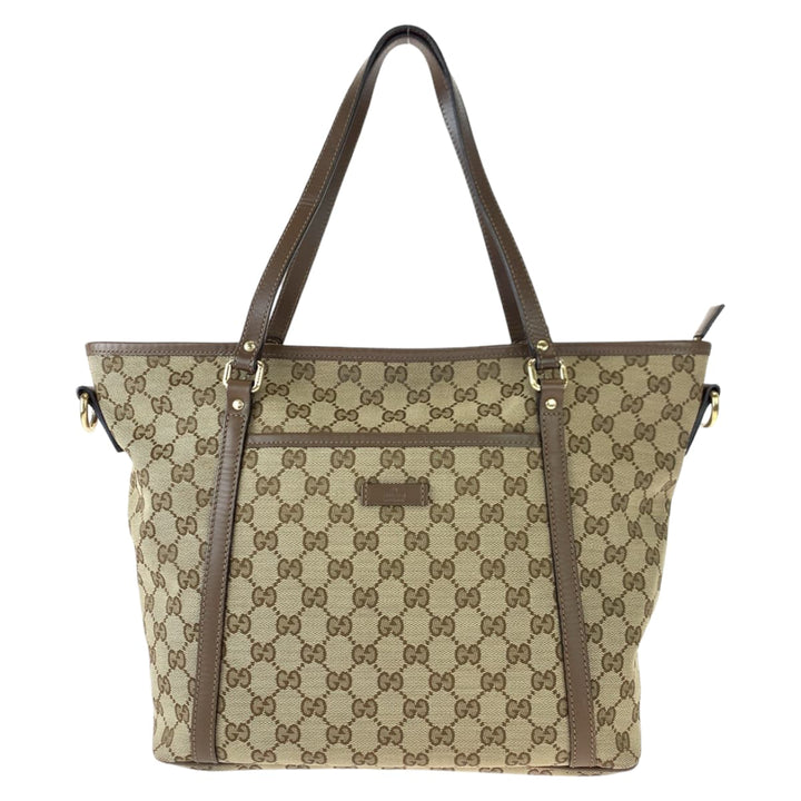 Gucci Beige Brown GG Canvas Shoulder Tote Bag