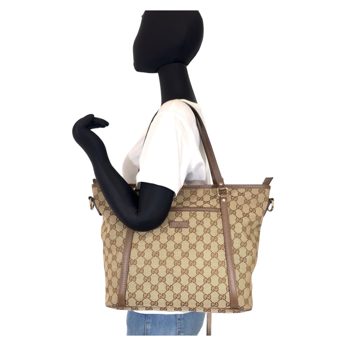 Gucci Beige Brown GG Canvas Shoulder Tote Bag