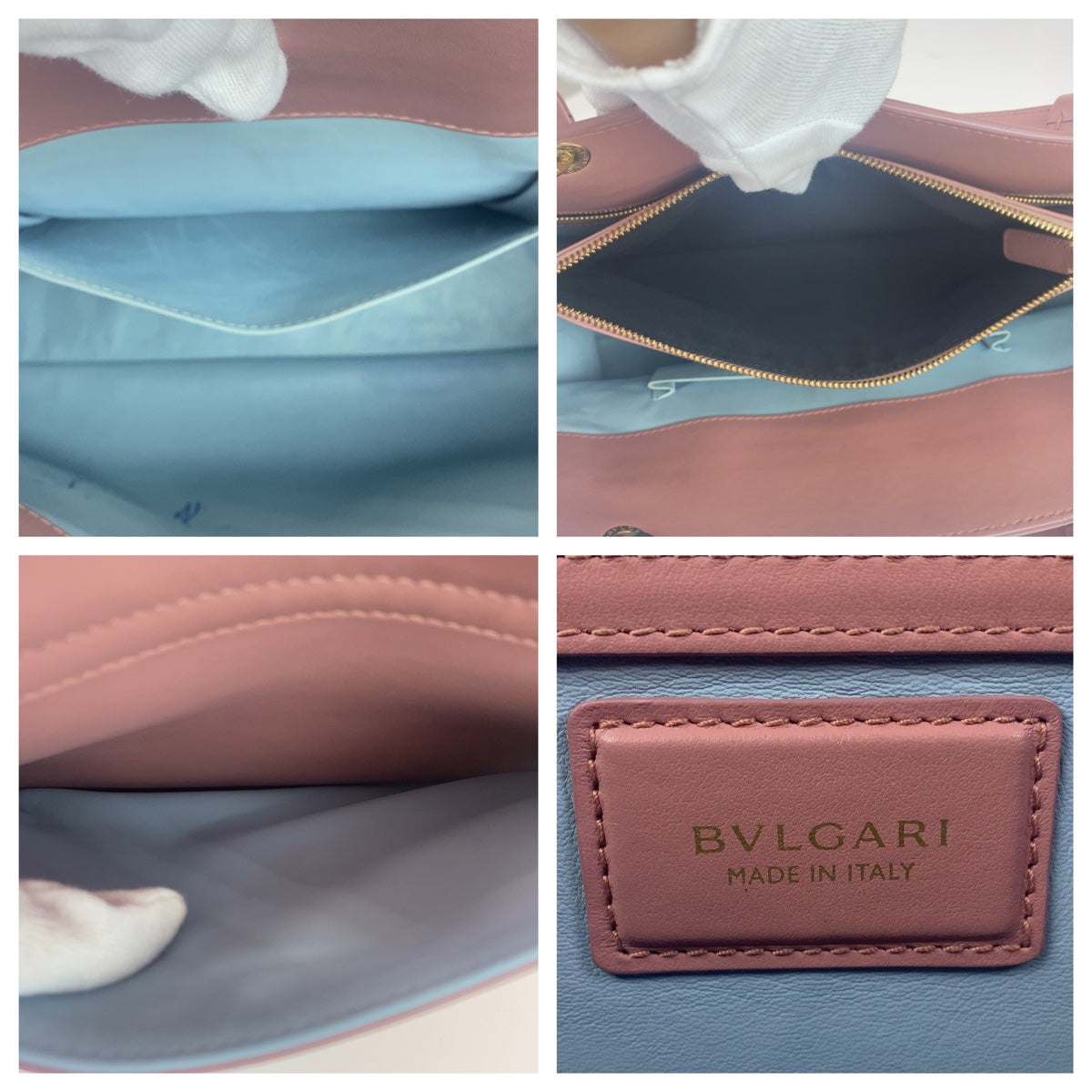 Bvlgari Leather Shoulder Handbag Pink Gold