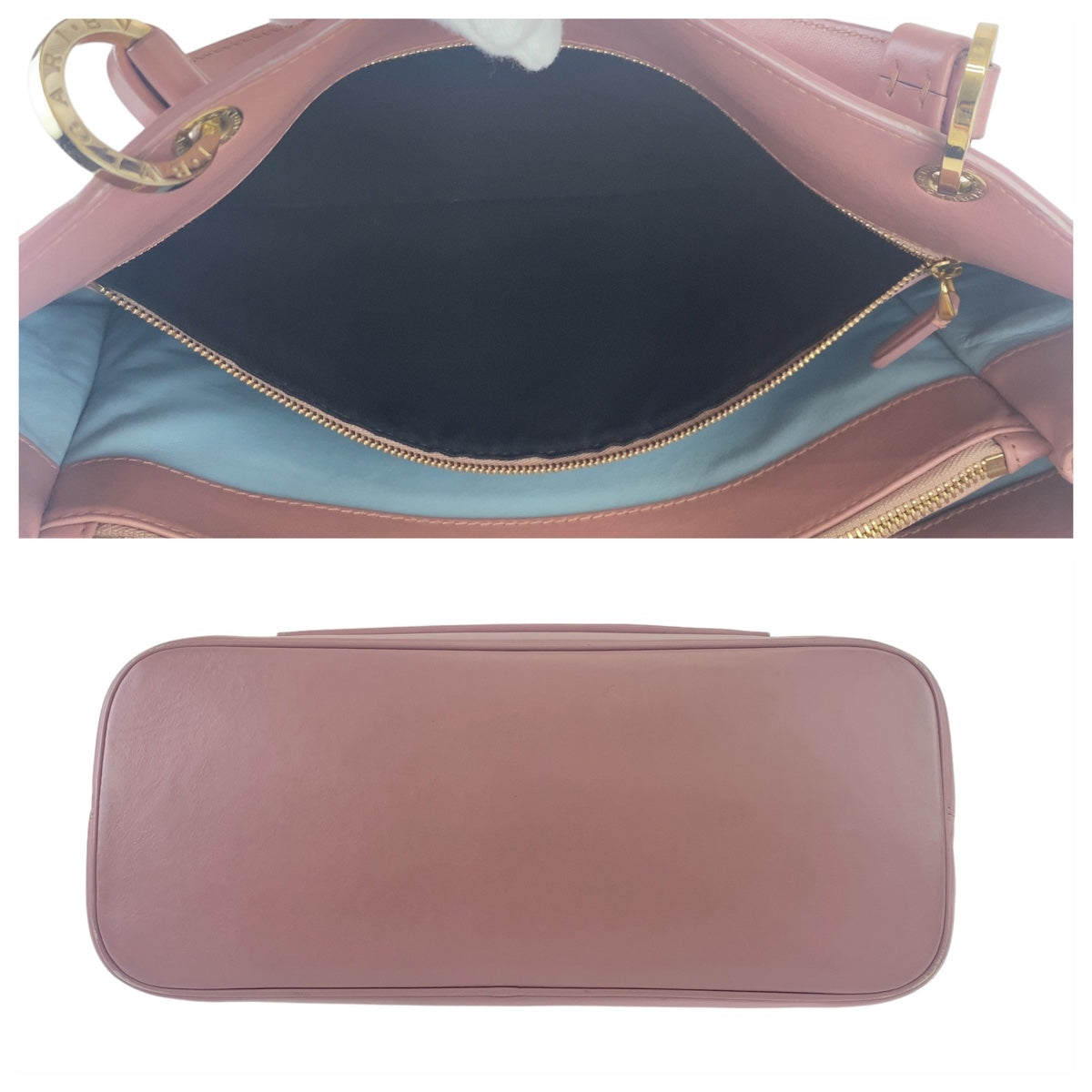 Bvlgari Leather Shoulder Handbag Pink Gold