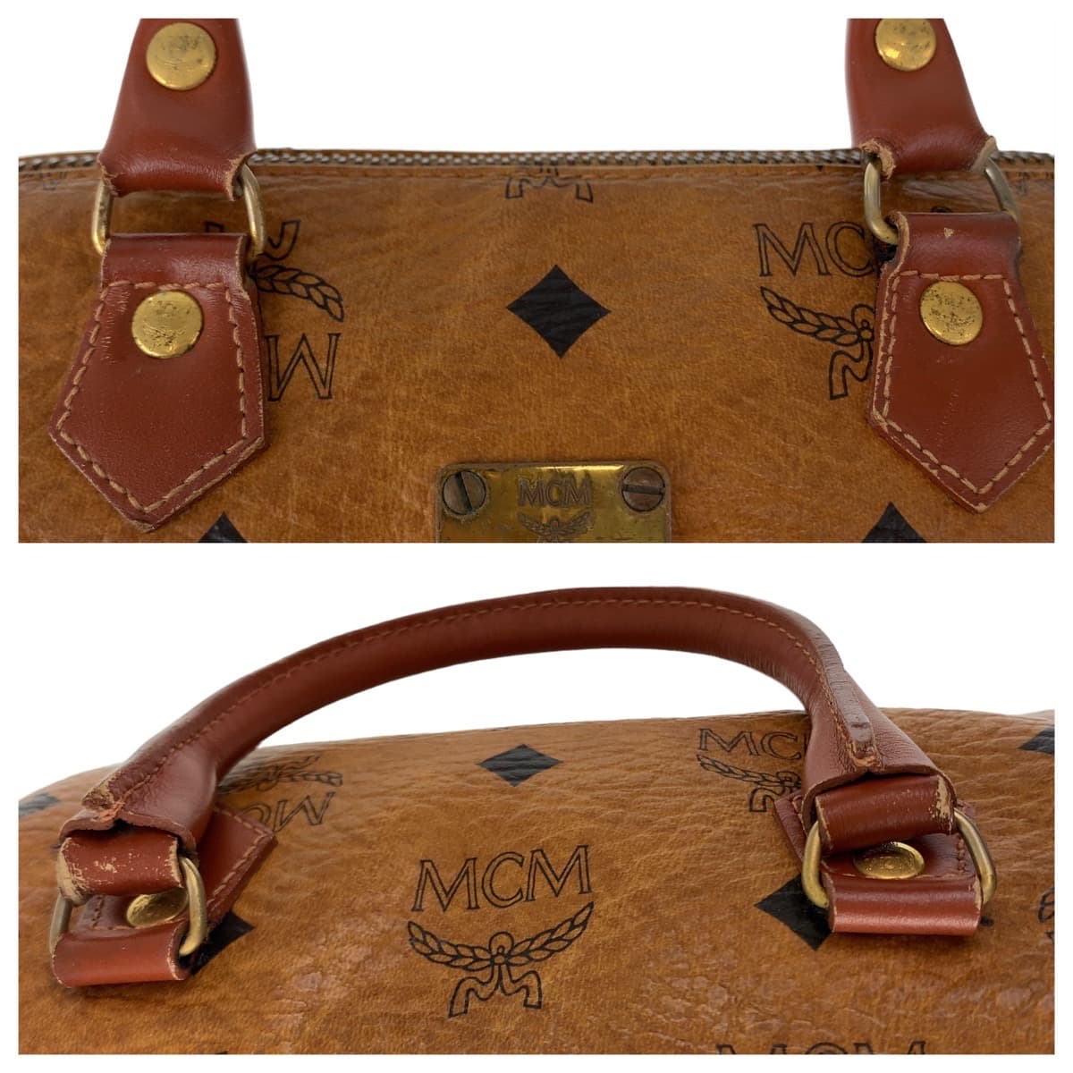 MCM Visetos Logo Mini Boston Shoulder Bag