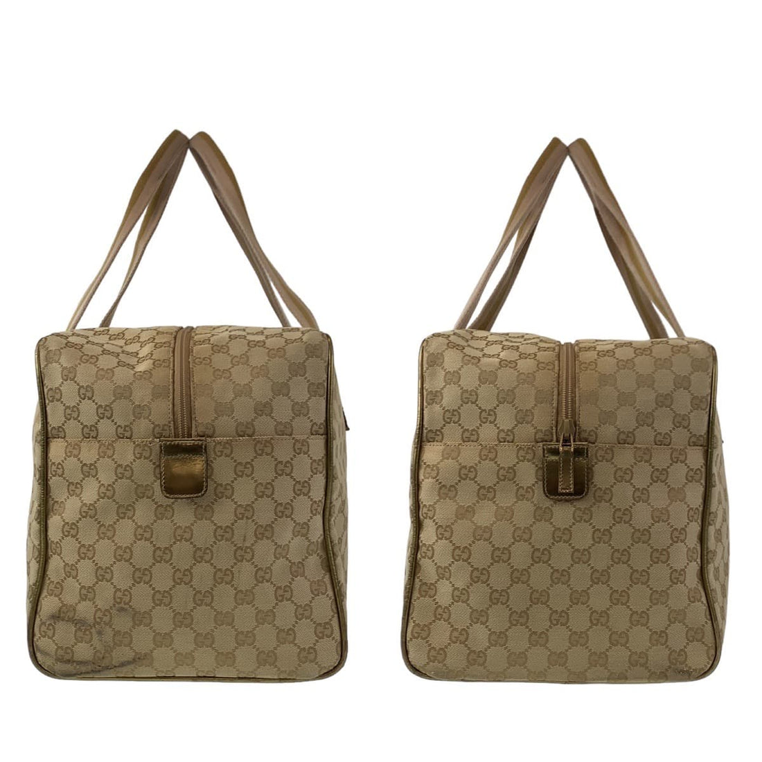 Gucci GG Canvas Boston Handbag Beige Gold