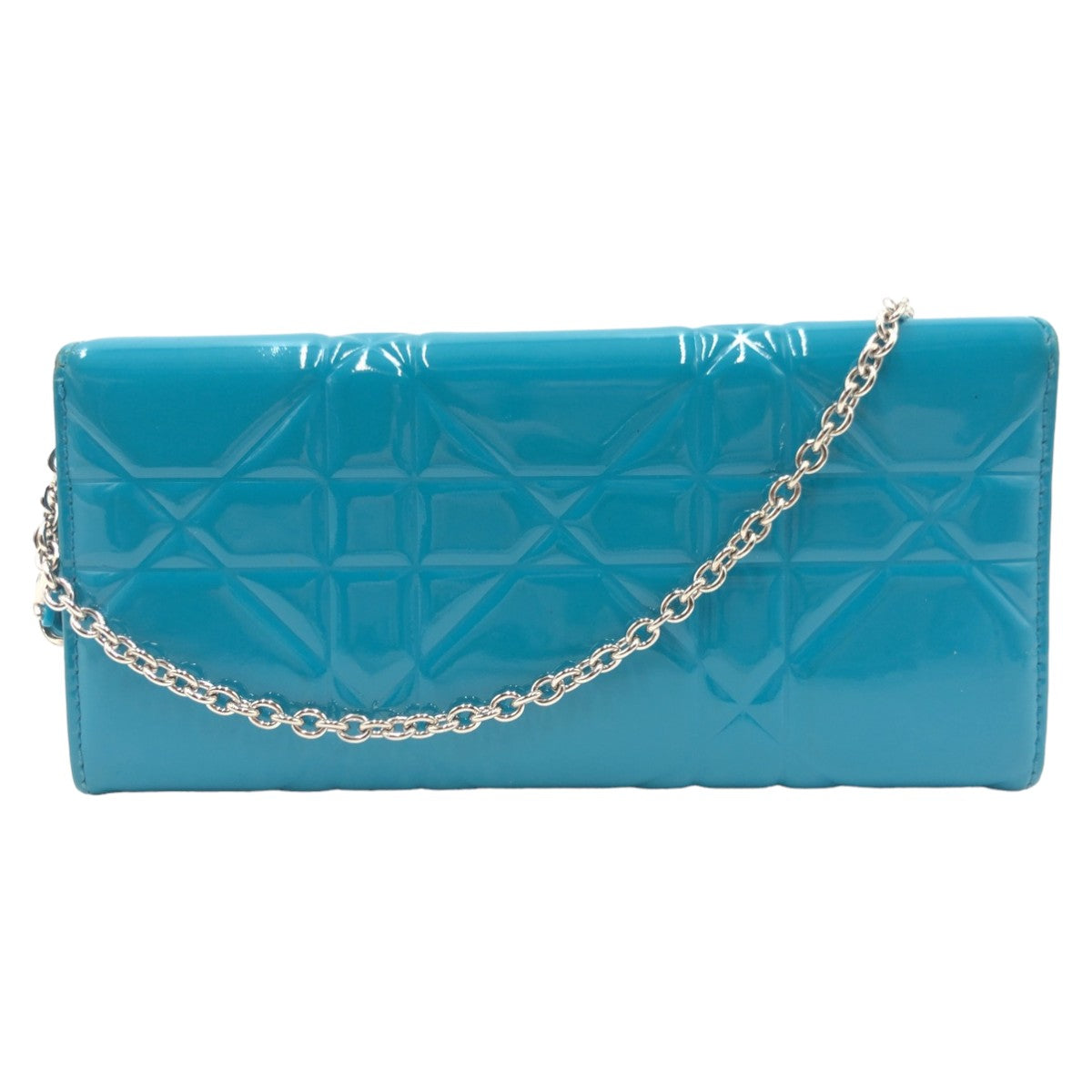 Dior Cannage Blue Patent Chain Wallet