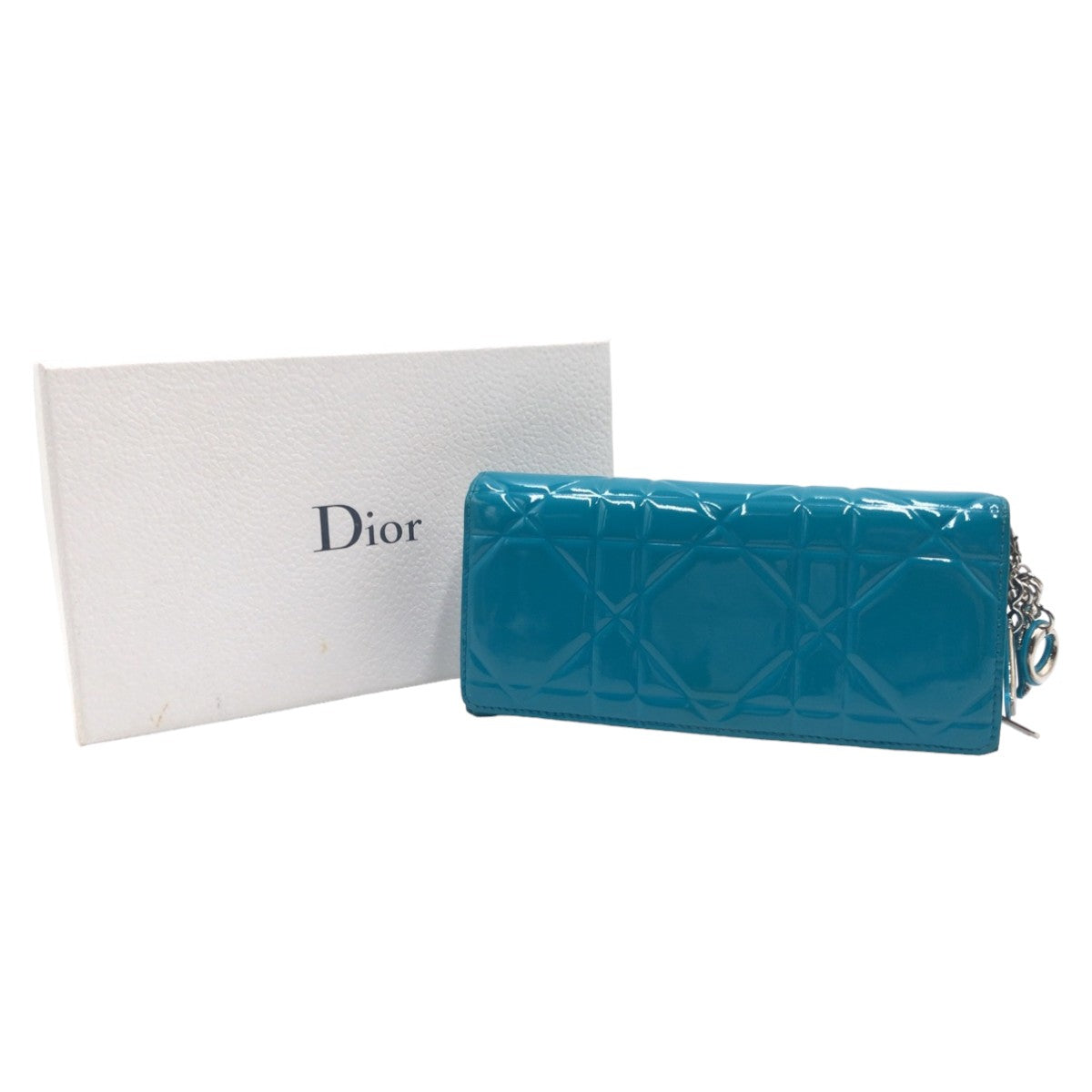 Dior Cannage Blue Patent Chain Wallet